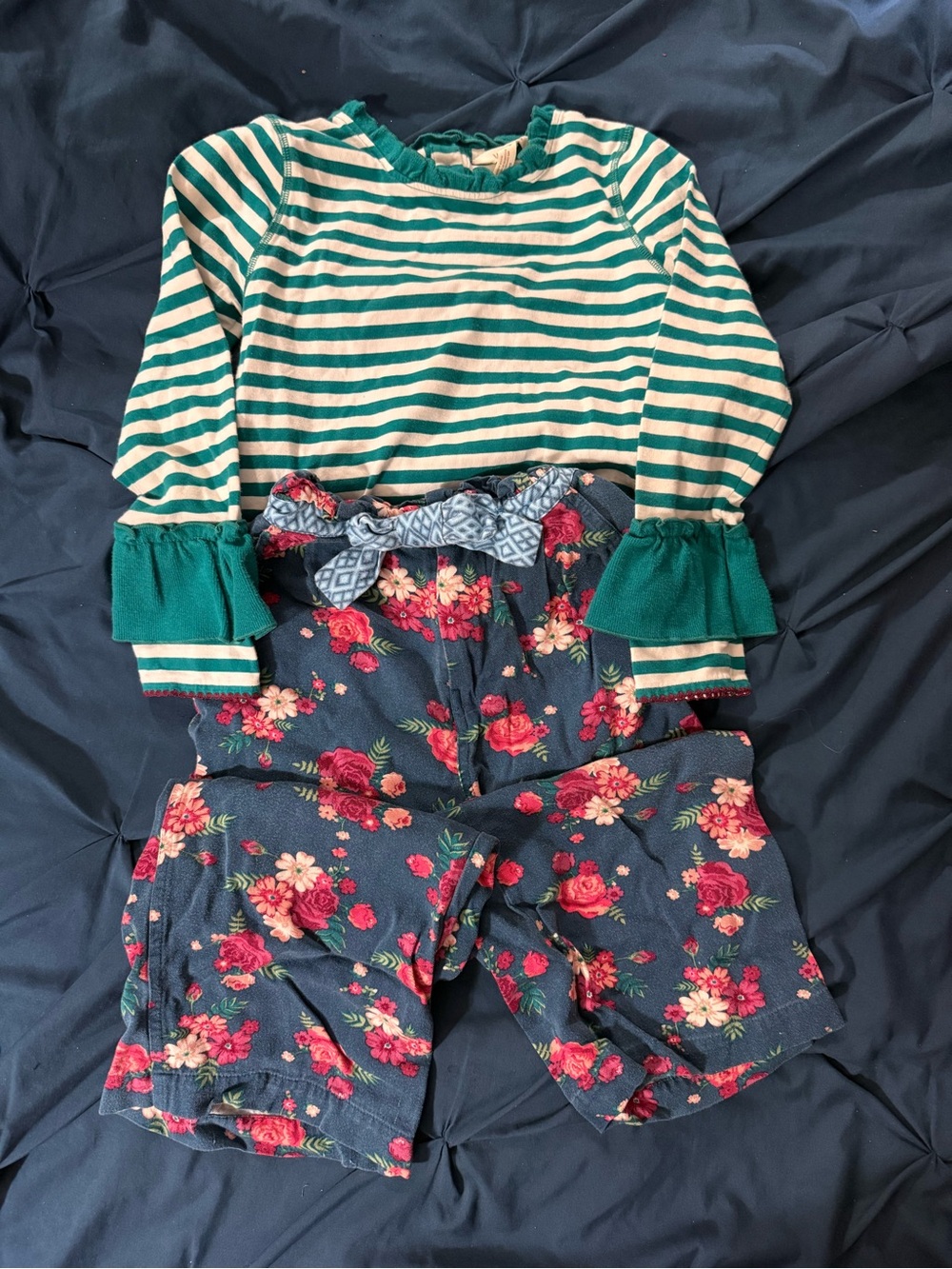 Matilda Jane Teal Green Striped Top with Navy Floral Pants